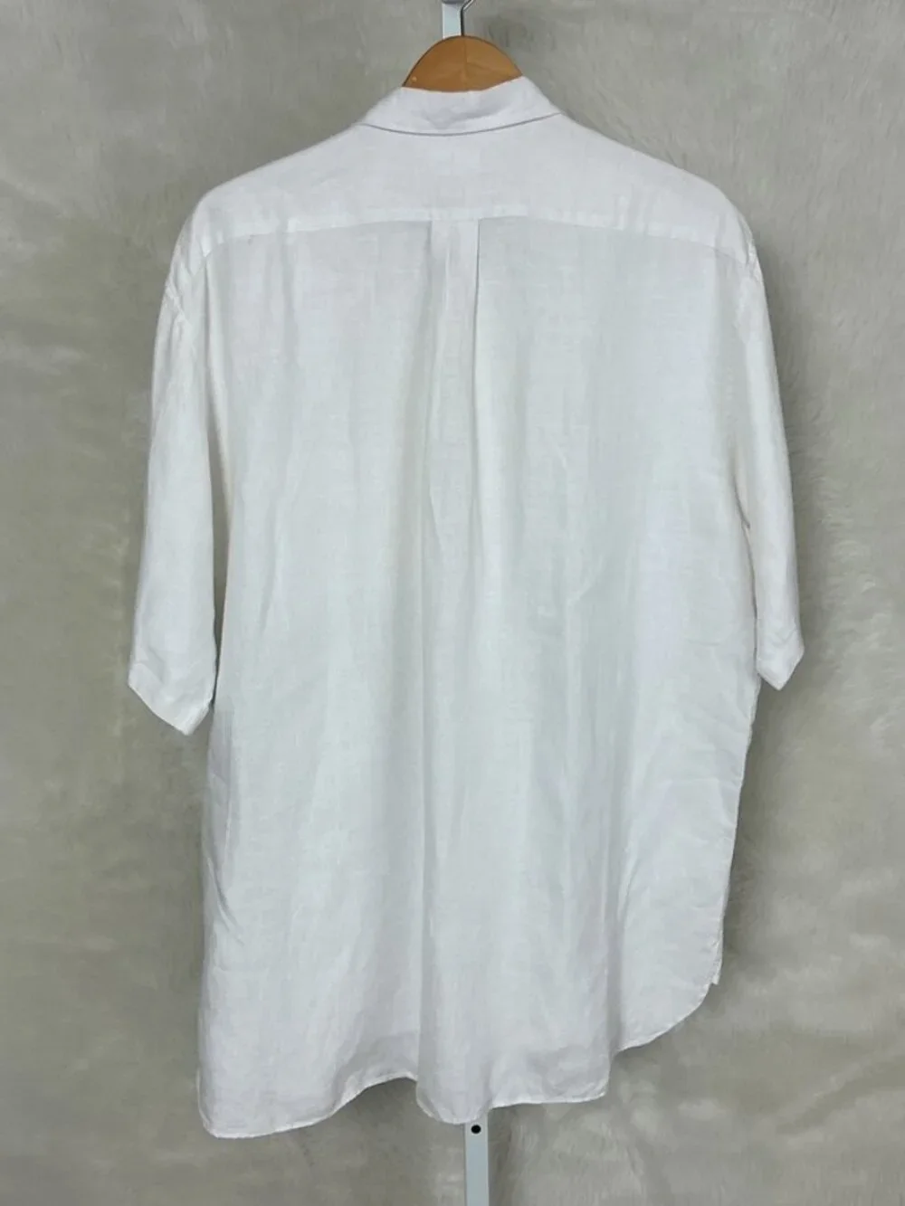 Vintage 90s J. Crew White Short Sleeve Collared Button Front Linen Shirt LT Tall
